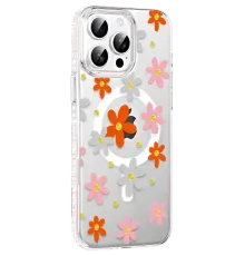 Apple iPhone 14 Pro Max Floral Magsafe Kapak - Turuncu
