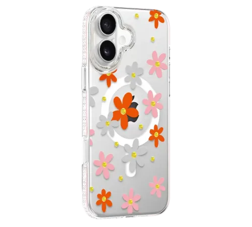 Apple iPhone 16 Floral Magsafe Kapak - Turuncu