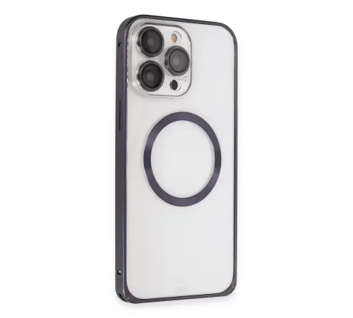 Apple iPhone 14 Pro Kılıf Metal Bumper Magneticsafe Kapak - Derin Mor