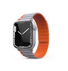 Apple Watch 42mm MO-WB1 Çift Renk Mıknatıslı Silikon Kordon - Gri-Turuncu