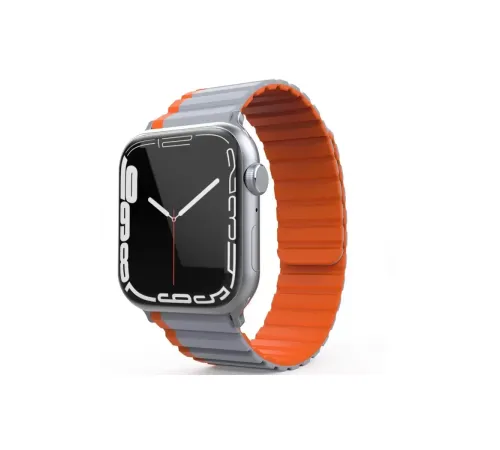 Apple Watch 42mm MO-WB1 Çift Renk Mıknatıslı Silikon Kordon - Gri-Turuncu