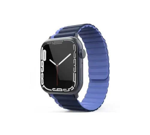 Apple Watch 42mm MO-WB1 Çift Renk Mıknatıslı Silikon Kordon - Lacivert-Mavi