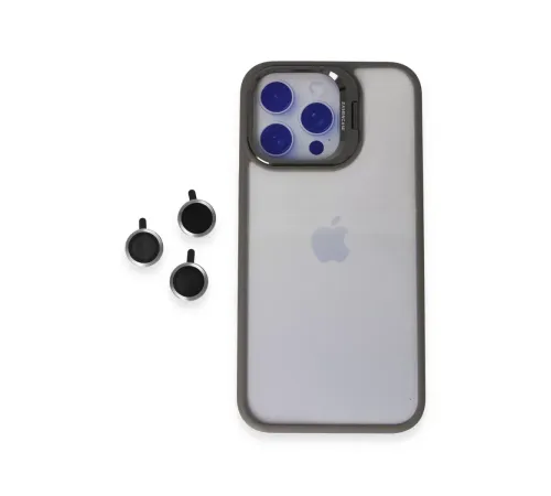 Apple iPhone 15 Pro Max Kılıf Roblox Lens Standlı Kapak - Titan Gri