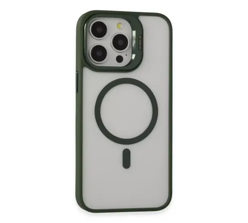 Apple iPhone 15 Pro Max Kılıf Roblox Lens Magsafe Standlı Kapak - Koyu Yeşil
