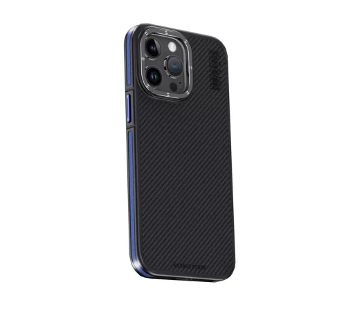 Apple iPhone 15 Pro Kılıf Aramid 600D Kevlar Karbon Fiber Magsafe Kapak - Lacivert
