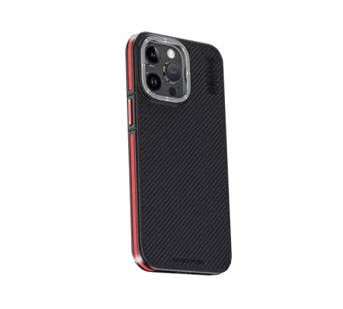 Apple iPhone 15 Pro Kılıf Aramid 600D Kevlar Karbon Fiber Magsafe Kapak - Kırmızı