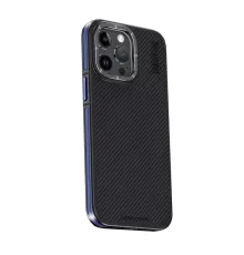 Apple iPhone 15 Pro Max Kılıf Aramid 600D Kevlar Karbon Fiber Magsafe Kapak - Lacivert