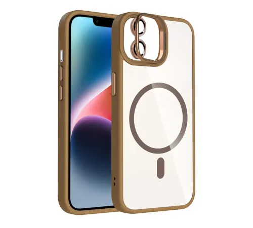 Apple iPhone 11 Remim Lensli Magsafe Standlı Kapak - Kahverengi