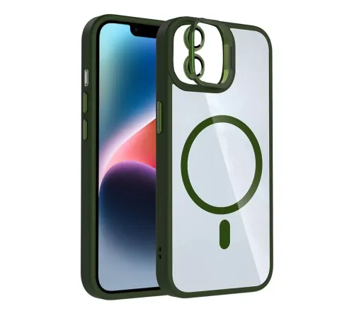 Apple iPhone 11 Remim Lensli Magsafe Standlı Kapak - Koyu Yeşil
