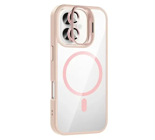Apple iPhone 16 Remim Lensli Magsafe Standlı Kapak - Pembe
