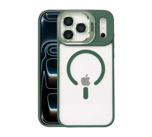 Apple iPhone 17 Pro Remim Lensli Magsafe Standlı Kapak - Koyu Yeşil
