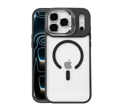 Apple iPhone 17 Pro Max Remim Lensli Magsafe Standlı Kapak - Siyah