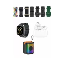 K28 Kombo 7 Adet Kordon Akıllı Saat Airpods Kulaklık Kablosuz Hoparlör Set - Siyah