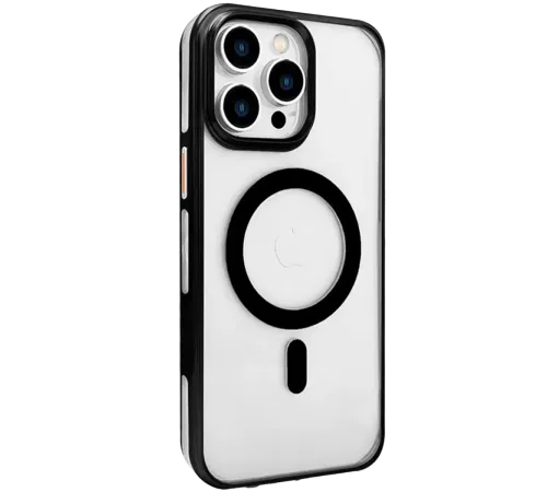 Apple iPhone 15 Pro Max Gleam PC Sert Magsafe Kılıf - Şeffaf-Siyah