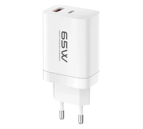 C99Q 65W PD Destekli Type-C ve USB Çift Çıkışlı Hızlı Şarj Adaptörü - Beyaz