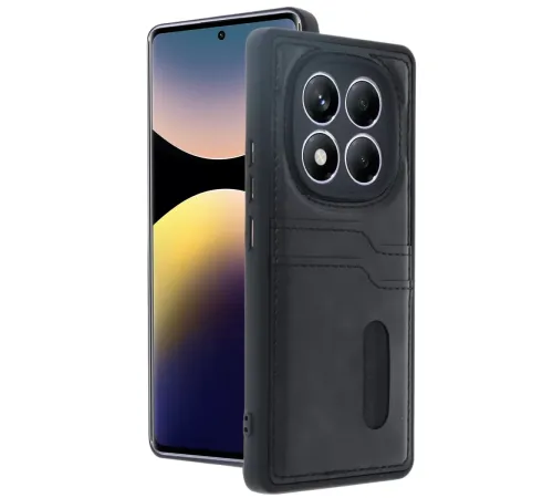 Redmi Note 14 Pro 4G Kılıf Sara Kartvizitli Deri Kılıf - Siyah