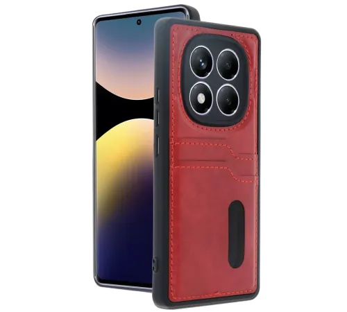 Redmi Note 14 Pro 4G Kılıf Sara Kartvizitli Deri Kılıf - Kırmızı