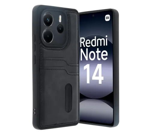 Redmi Note 14 4G Kılıf Sara Kartvizitli Deri Kılıf - Siyah