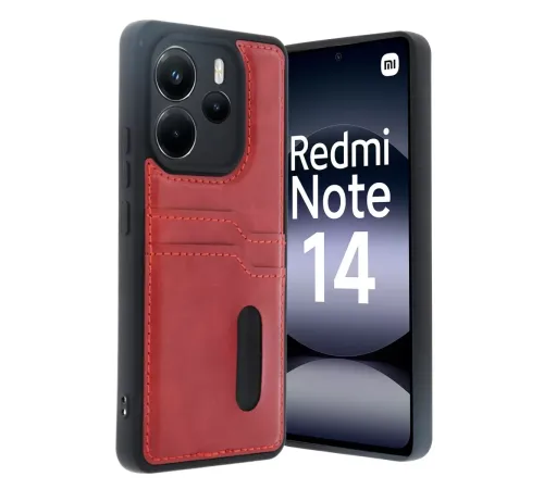 Redmi Note 14 4G Kılıf Sara Kartvizitli Deri Kılıf - Kırmızı