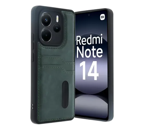 Redmi Note 14 4G Kılıf Sara Kartvizitli Deri Kılıf - Koyu Yeşil