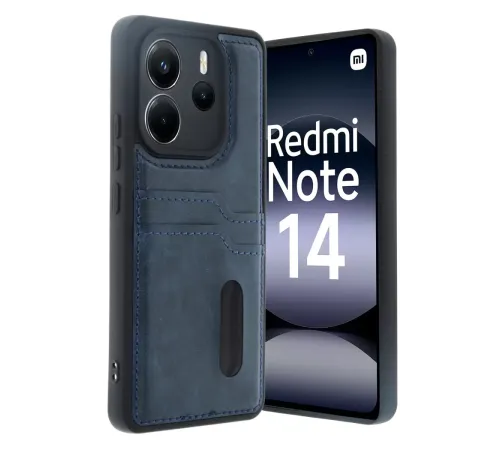 Redmi Note 14 4G Kılıf Sara Kartvizitli Deri Kılıf - Lacivert