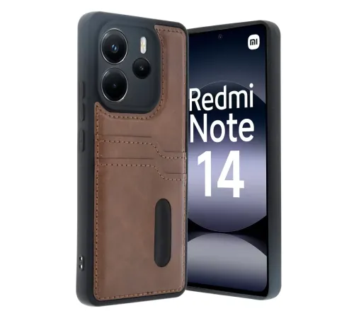 Redmi Note 14 4G Kılıf Sara Kartvizitli Deri Kılıf - Taba