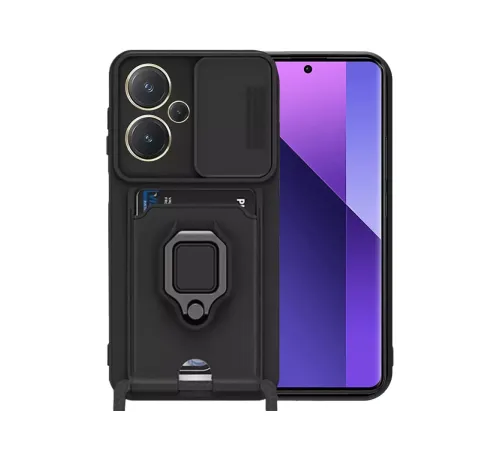 Redmi Note 13 Pro Plus Kılıf Zuma Kartvizitli Yüzüklü Silikon - Siyah