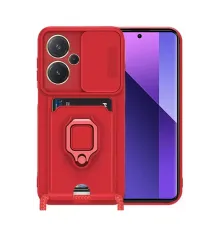 Redmi Note 13 Pro Plus Kılıf Zuma Kartvizitli Yüzüklü Silikon - Kırmızı