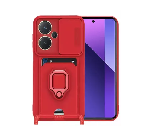 Redmi Note 13 Pro Plus Kılıf Zuma Kartvizitli Yüzüklü Silikon - Kırmızı