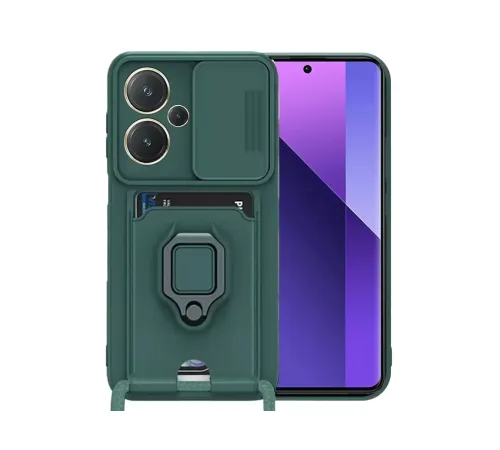 Redmi Note 13 Pro Plus Kılıf Zuma Kartvizitli Yüzüklü Silikon - Yeşil