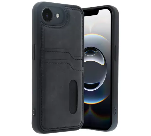 Apple iPhone 16E Kılıf Sara Kartvizitli Deri Kılıf - Siyah