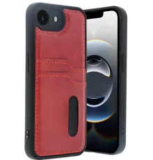 Apple iPhone 16E Kılıf Sara Kartvizitli Deri Kılıf - Kırmızı
