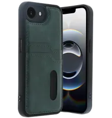 Apple iPhone 16E Kılıf Sara Kartvizitli Deri Kılıf - Koyu Yeşil