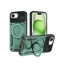Apple iPhone 16E Kılıf Joy Lens Standlı Kapak - Koyu Yeşil