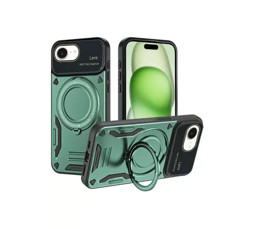 Apple iPhone 16E Kılıf Joy Lens Standlı Kapak - Koyu Yeşil