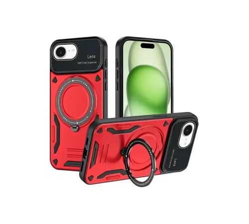 Apple iPhone 16E Kılıf Joy Lens Standlı Kapak - Kırmızı