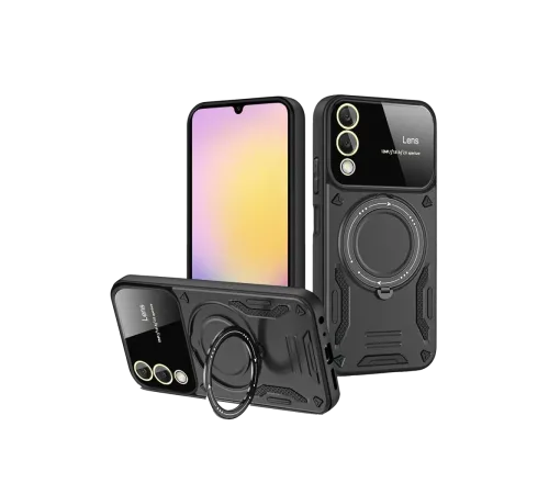 Samsung Galaxy S25 Edge Kılıf Joy Lens Standlı Kapak - Siyah