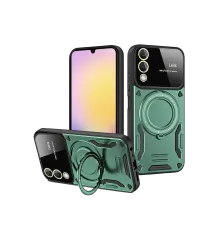 Samsung Galaxy S25 Edge Kılıf Joy Lens Standlı Kapak - Koyu Yeşil