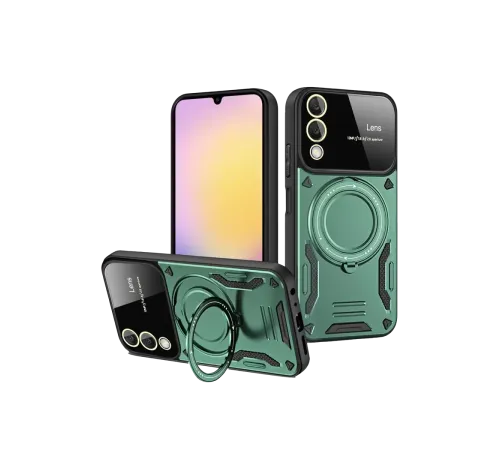 Samsung Galaxy S25 Edge Kılıf Joy Lens Standlı Kapak - Koyu Yeşil