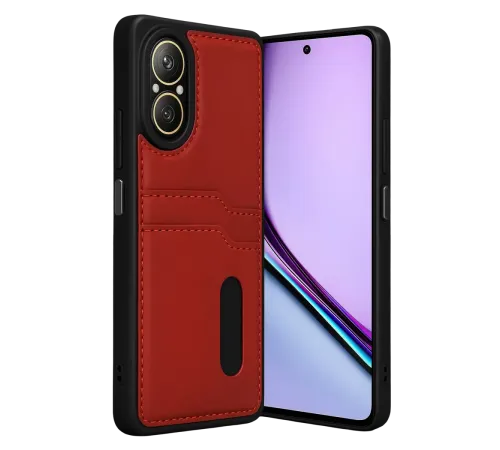 Realme 12 Lite Kılıf Sara Kartvizitli Deri Kılıf - Kırmızı