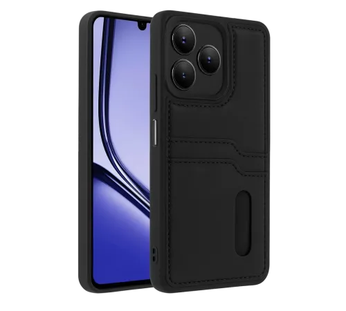 Realme Note 50 4G Kılıf Sara Kartvizitli Deri Kılıf - Siyah