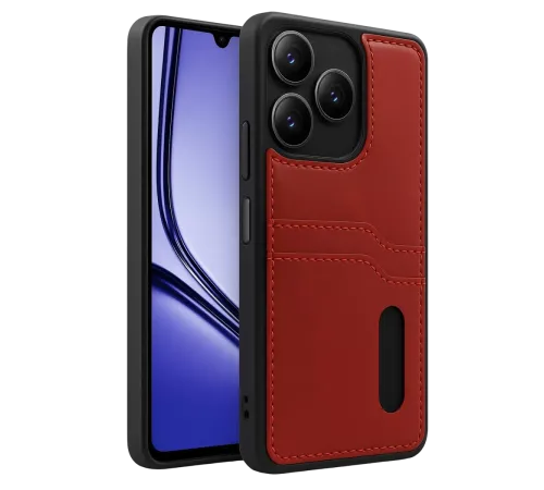 Realme Note 50 4G Kılıf Sara Kartvizitli Deri Kılıf - Kırmızı