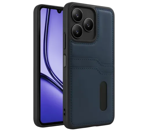 Realme Note 50 4G Kılıf Sara Kartvizitli Deri Kılıf - Lacivert