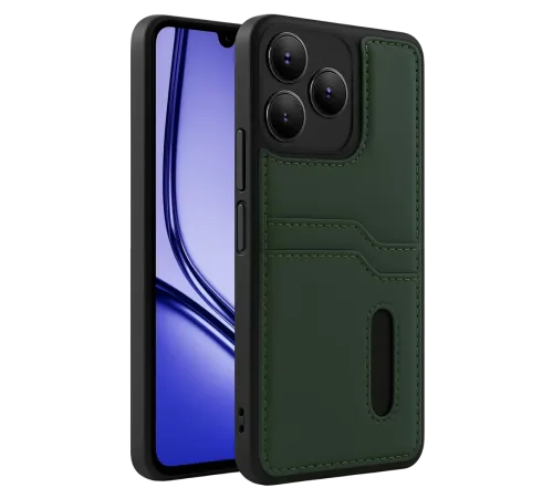 Realme Note 50 4G Kılıf Sara Kartvizitli Deri Kılıf - Koyu Yeşil