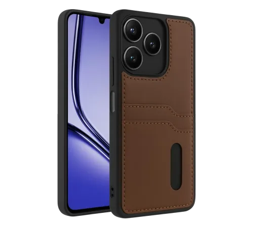 Realme Note 50 4G Kılıf Sara Kartvizitli Deri Kılıf - Taba
