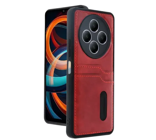 Redmi 14C Kılıf Sara Kartvizitli Deri Kılıf - Kırmızı