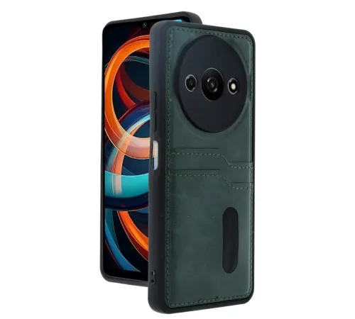 Redmi A3 4G Kılıf Sara Kartvizitli Deri Kılıf - Koyu Yeşil