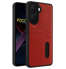 Poco X7 Pro Kılıf Sara Kartvizitli Deri Kılıf - Kırmızı