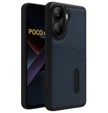 Poco X7 Pro Kılıf Sara Kartvizitli Deri Kılıf - Lacivert