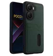Poco X7 Pro Kılıf Sara Kartvizitli Deri Kılıf - Koyu Yeşil